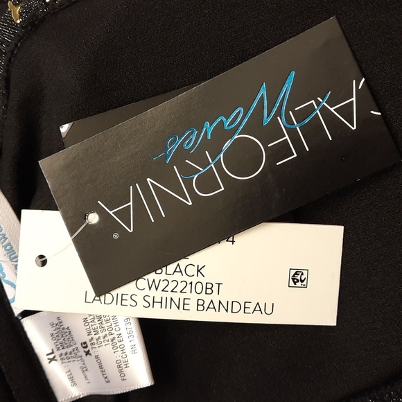 NWT, California Waves Black Metallic Shine Bandeau Top - Picture 7 of 11
